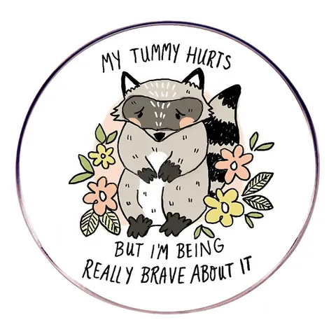 Cartoon Raccoon Alloy Enamel Brooch My Tummy Hurts But I'm Being Really Brave About It Funny Slogan Round Pin Badge Accessory