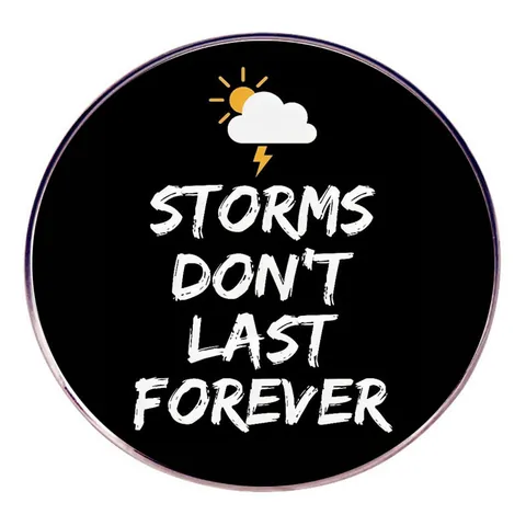 Inspirational Storms Don't Last Forever Alloy Enamel Brooch Badge Round Weather Sun Cloud Lightning Motivational Pin For Clothes Bags Gift