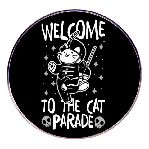 Épingle Ronde en Alliage Émaillé Welcome To The Cat Parade Badge Chat de Bande Dessinée Broche Métal Gothique Pour Sac à Dos Vêtements