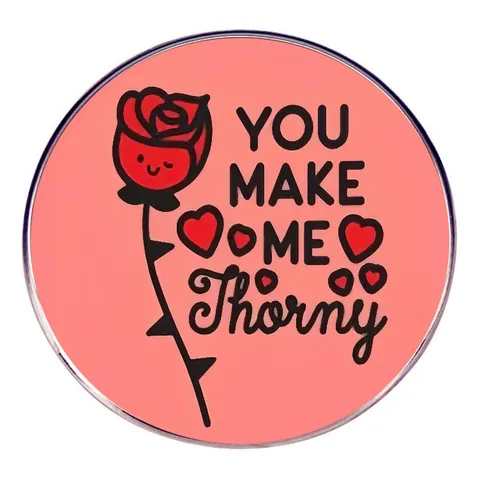 Humorous Alloy Enamel Pin Cartoon Rose Flower With Heart Pattern You Make Me Thorny Quote Round Brooch For Women Jewelry Gift