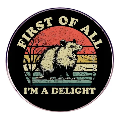 Funny Opossum First Of All I'm A Delight Enamel Pin Vintage Sunset Screaming Possum Brooch Cartoon Animal Metal Badge Jewelry For Backpack