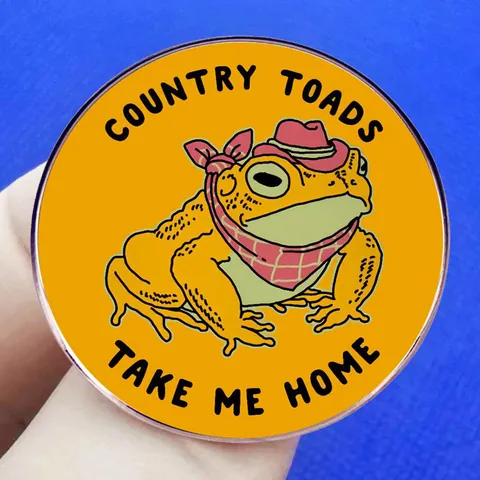 Cartoon Country Toad Take Me Home Round Enamel Pin Badge Alloy Cowboy Hat Frog Brooch For Bags Clothing Decoration Gift