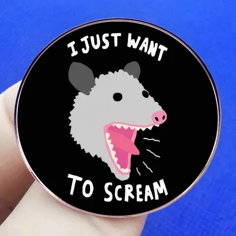 Humorvolle Emaille Brosche Schreiendes Opossum I Just Want To Scream Legierung Rundes Abzeichen Für Rucksack Jacke Kleidung Deko