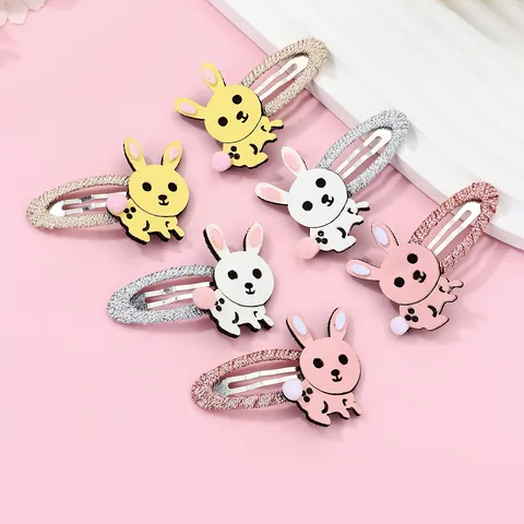 Barrettes Cheveux Lapin Dessin Animé pour Filles Fait Main Similicuir Barrettes BB Pailletées Accessoires Cheveux