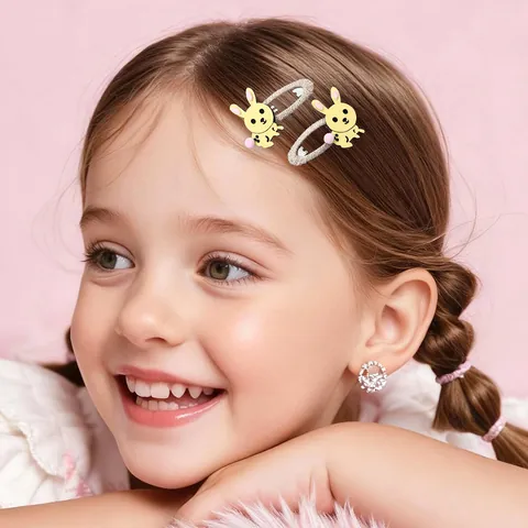 Barrettes Cheveux Lapin Dessin Animé pour Filles Fait Main Similicuir Barrettes BB Pailletées Accessoires Cheveux