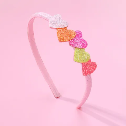 Cute Kids Glitter Heart Headband Sweet Pink Fabric Wrapped Hair Accessory Multicolor Heart Decor Daily Party Headwear