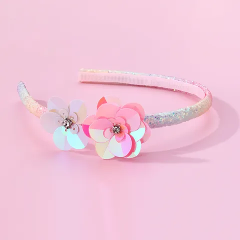 Kids Flower Headband Sweet Sequin Hairband With Rhinestone Glitter Iridescent Hair Accessories For Girls Little Princess Birthday Gift