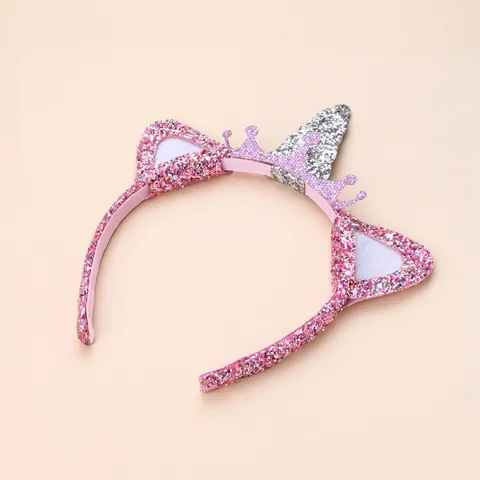 Diadema de Unicornio para Niñas Lentejuelas Rosa Plata Orejas de Gato Corona Accesorio para el Cabello de Princesa