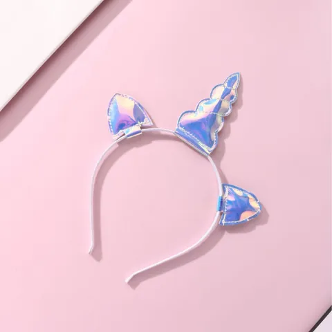Süßes Cartoon Einhorn Stirnband Holographischer Stoff Haarreif Süßer Party Kopfschmuck Für Mädchen Baby Kinder Haarschmuck