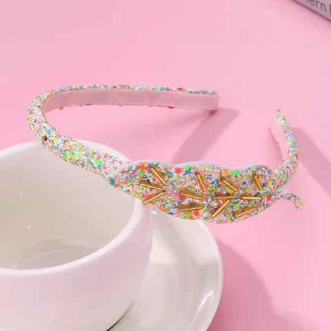 Serre-Tête Feuille à Paillettes Colorées pour Enfants Fait Main Lumineux avec Accents de Tubes Dorés Accessoires de Coiffure pour Fête