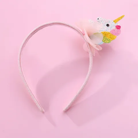 Sweet Pink Unicorn Headband For Kids Girls Glitter Mesh Flower Princess Hair Accessories Sparkly Cartoon Hair Bands Party Gift
