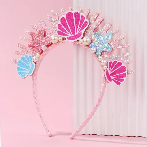 Sweet Mermaid Sequin Shell Starfish Headband For Kids Girls Princess Party Performance Hair Accessories Decorative Hair Band