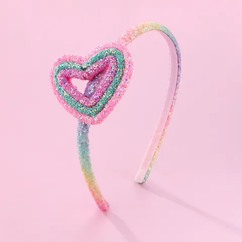 Girls Multicolor Rainbow Sequin Heart Headband Sweet Dreamy Kids Hair Accessory Glitter Gradient Style For Daily Party