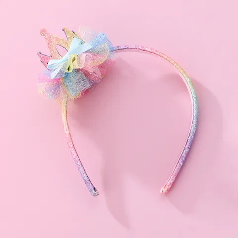Serre-Tête Couronne De Princesse Pour Filles Paillettes Dégradées Fleur En Maille Nœud Bandeau Cheveux Enfants Accessoire Décoratif