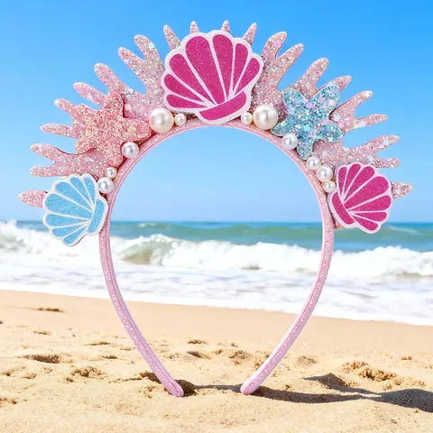 Sweet Mermaid Sequin Shell Starfish Headband For Kids Girls Princess Party Performance Hair Accessories Decorative Hair Band