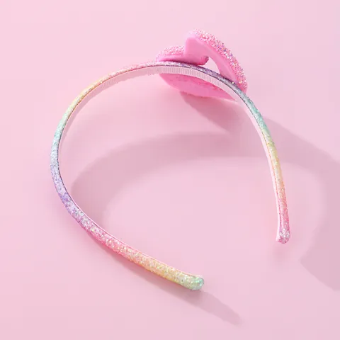 Girls Multicolor Rainbow Sequin Heart Headband Sweet Dreamy Kids Hair Accessory Glitter Gradient Style For Daily Party