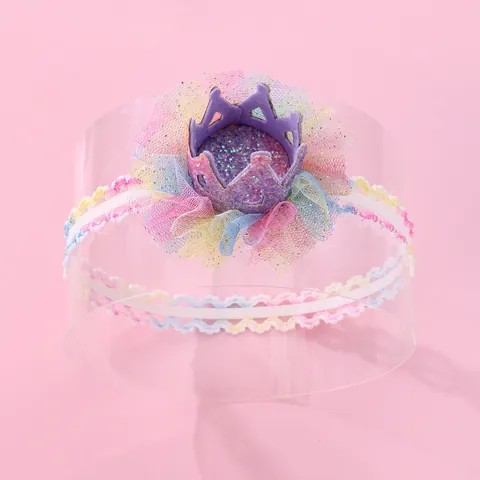 Baby Girls Crown Headband Glitter Princess Hair Band With Rainbow Mesh Lightweight Elastic Hair Accessories For Birthday Party