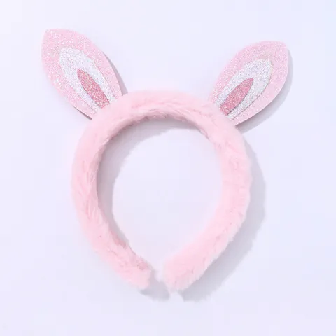 Cute Pink Plush Rabbit Ears Headband For Kids Girls Sweet Glitter Bunny Ear Hair Band Party Costume Cosplay Accessories