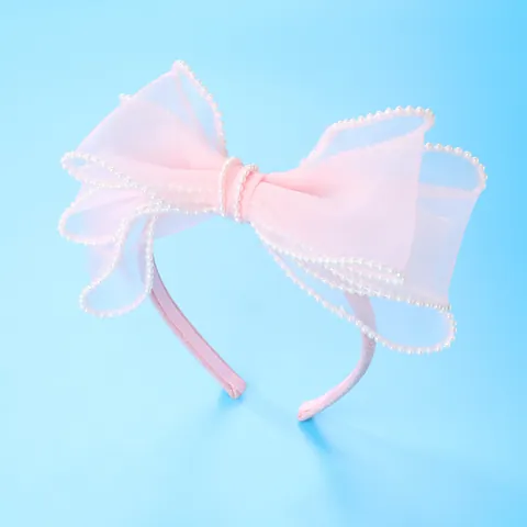 Diadema para Niños de Lazo de Organza Rosa con Adorno de Perlas de Imitación Blancas Accesorios para el Cabello Hechos a Mano para Niñas