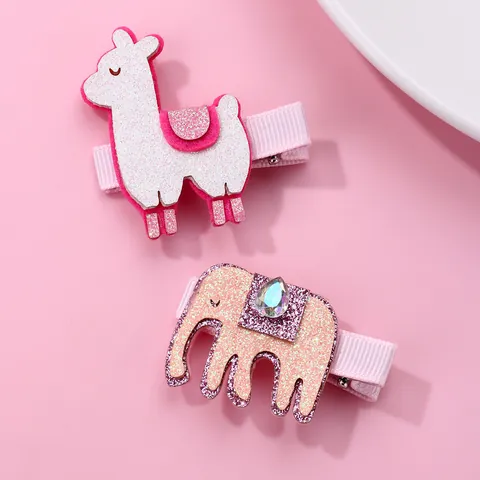 Children Cute Cartoon Alpaca Elephant Hair Clips Glitter Felt Alloy Duckbill Clips For Girls Sweet Hair Accessories
