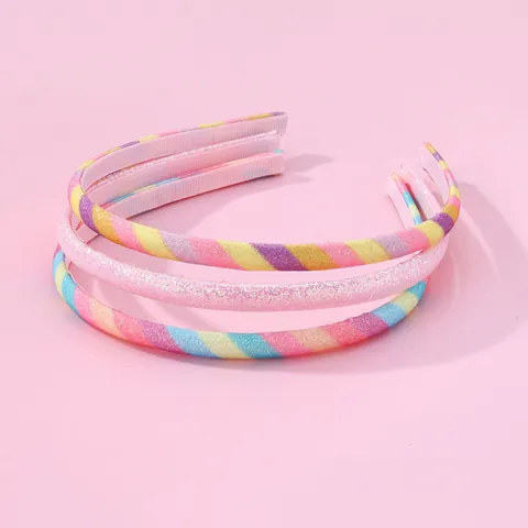 Serre-tête Pailleté Arc-en-ciel Et Rose Pour Filles Doux Bandeaux Cheveux Colorés Enveloppés De Tissu Accessoires Quotidien