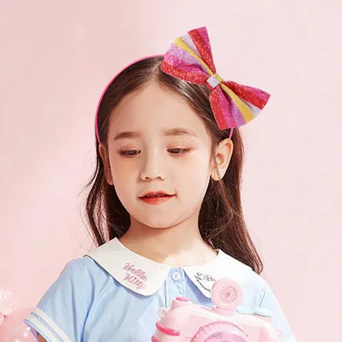 Kids Sweet Colorful Glitter Bow Headband Princess Large Rainbow Bowknot Headpiece For Girls Birthday Party Accessories