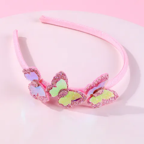 Sweet Children's Butterfly Sequin Headband For Girls Pink Glitter Fabric Hair Band Fashionable Birthday Party Hair Accessories