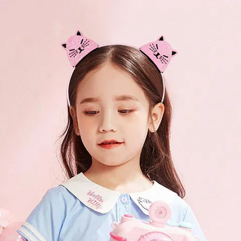 Pink Sequin Cat Ear Headband For Kids Cartoon Animal Hair Band Cute Glitter Hair Hoop Party Hair Accessories For Girls