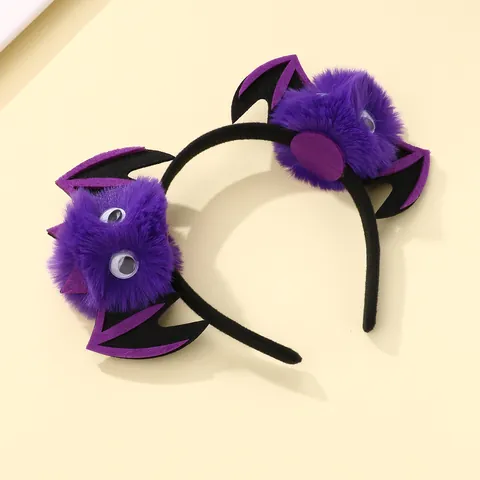 Purple Black Halloween Bat Plush Pom Pom Headband With Googly Eyes For Kids Creative Party Cosplay Hair Accessories