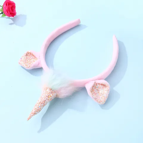 Unicorn Plush Hairband Sparkly Sequins Horn Rainbow Fur Ears Cute Headband For Kids Girls Birthday Party Decorative Headwear