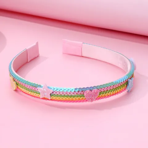Rainbow Sequin Children's Headband Heart Pentagram Non-slip Fabric Hair Accessory For Kids Girls Daily Party Hair Hoop