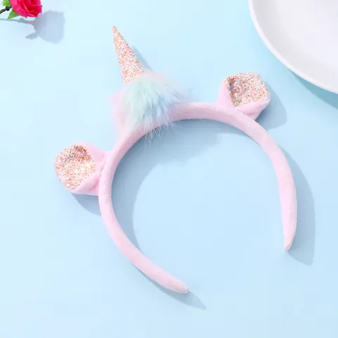 Unicorn Plush Hairband Sparkly Sequins Horn Rainbow Fur Ears Cute Headband For Kids Girls Birthday Party Decorative Headwear