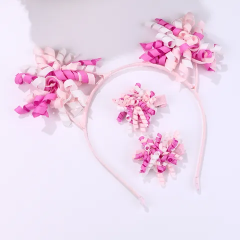 Süße Kinder Korker Band Blume Haarreif Und Haarklammer Set Macaron Farbe Mädchen Haarschmuck Kopfschmuck Für Party