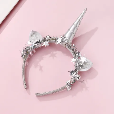 Silver Unicorn Sequin Headband For Kids Christmas Party Decoration Glitter Hair Hoop With Stars And Ears Accessory