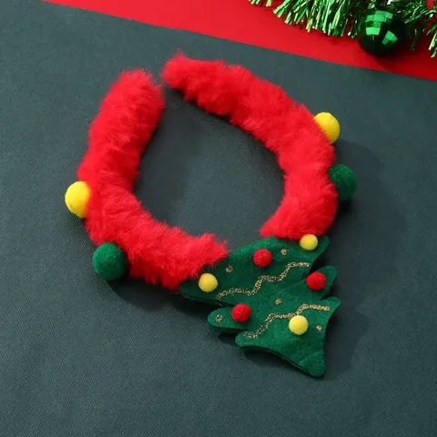 Christmas Tree Headband For Kids Red Faux Fur Green Felt Hair Band With Glitter Pom Poms Holiday Party Hair Accessories