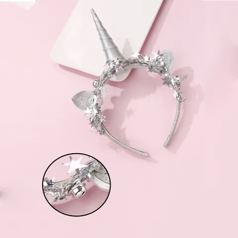 Silver Unicorn Sequin Headband For Kids Christmas Party Decoration Glitter Hair Hoop With Stars And Ears Accessory
