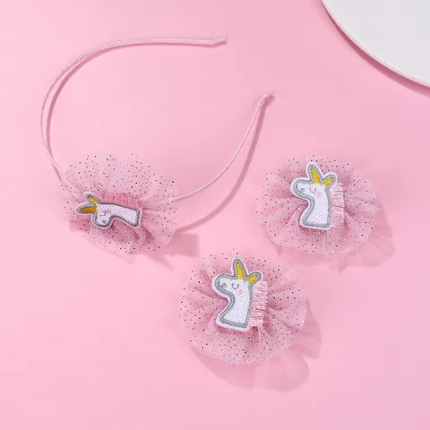 Dulces Accesorios para el Pelo Niñas Unicornio Bordado Flor de Malla Diadema Pinzas Rosa Princesa Decorativos