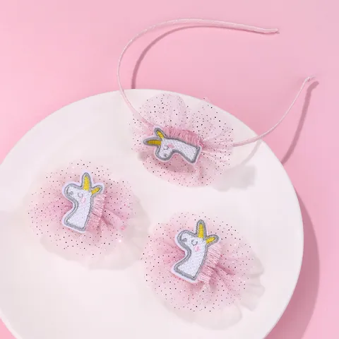 Dulces Accesorios para el Pelo Niñas Unicornio Bordado Flor de Malla Diadema Pinzas Rosa Princesa Decorativos