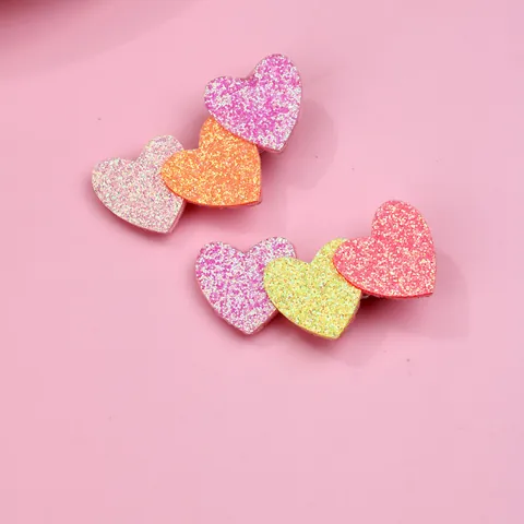 Barrettes Cheveux Cœur Pailletées pour Filles Colorées Paillettes Pince Croco Accessoires Cheveux Tissu pour Enfants