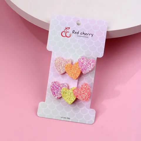Barrettes Cheveux Cœur Pailletées pour Filles Colorées Paillettes Pince Croco Accessoires Cheveux Tissu pour Enfants