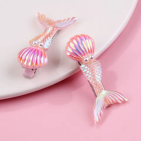 Barrettes à Cheveux Lumineuses Queue de Sirène et Coquillage pour Enfants Filles Série Océan Paillettes Accessoires de Coiffure