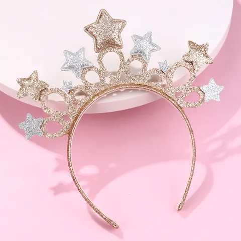 Kids Glitter Star Crown Headband Sparkly Princess Tiara Hair Hoop For Girls Birthday Party Holiday Costume Accessory