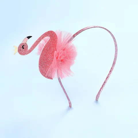 Serre-Tête Enfant Flamant Rose à Paillettes Avec Fleur en Maille Rose Et Couronne Dorée Pour Fête Anniversaire Accessoires Cheveux