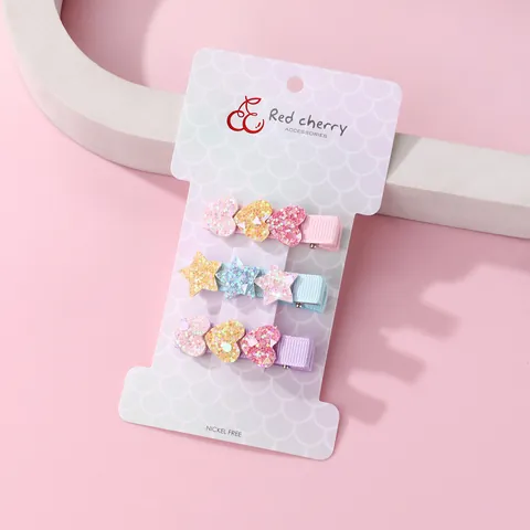 Süße Pailletten Herz Stern Haarklammern Für Mädchen Handgefertigt Grosgrain Band Umwickelt Entenschnabel Clips Haarschmuck