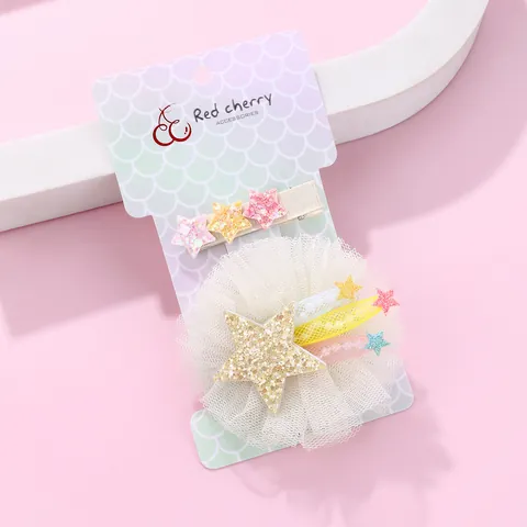 Sweet Kids Star Mesh Hair Clips Set Sequin Mesh Flower Alligator Clips Handmade Cute Princess Hair Accessories For Girls