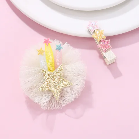 Sweet Kids Star Mesh Hair Clips Set Sequin Mesh Flower Alligator Clips Handmade Cute Princess Hair Accessories For Girls