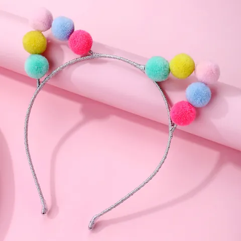 Cute Cat Ear Headband With Colorful Pom-Poms Glitter Wrapped Hair Hoop For Children Girls Birthday Party Hair Accessories