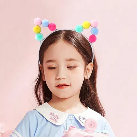 Cute Cat Ear Headband With Colorful Pom-Poms Glitter Wrapped Hair Hoop For Children Girls Birthday Party Hair Accessories