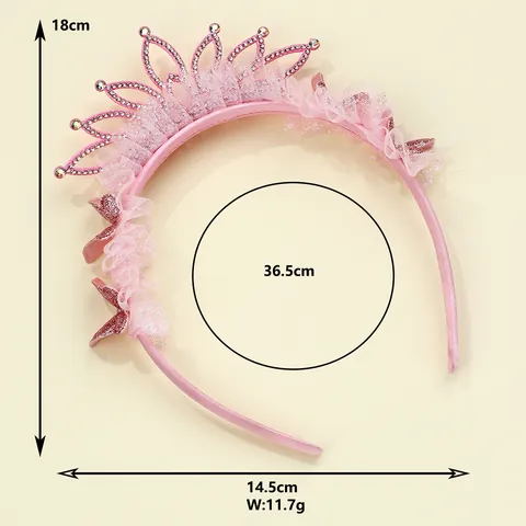 Sweet Kids Pink Crown Headband With Sparkling Rhinestone Mesh Lace Butterfly Princess Hair Accessory For Girls Party Jewelry