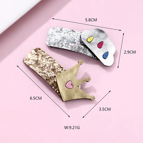 Sweet Sequin Crown Cloud Hair Clips For Girls Glitter Fabric Heart Pattern BB Side Clips Children Hair Accessories
